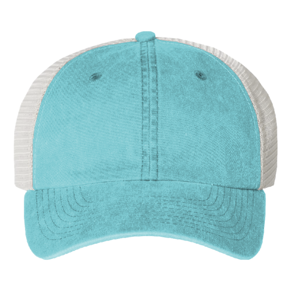 Valucap Pigment-Dyed Trucker Cap, Aqua / Stone / Stone, Front view