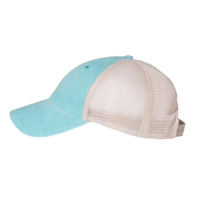 Valucap Pigment-Dyed Trucker Cap, Aqua / Stone / Stone, Left Side view