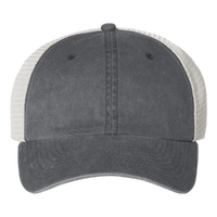 Valucap Pigment-Dyed Trucker Cap, Black / Cardinal / Stone, Front view