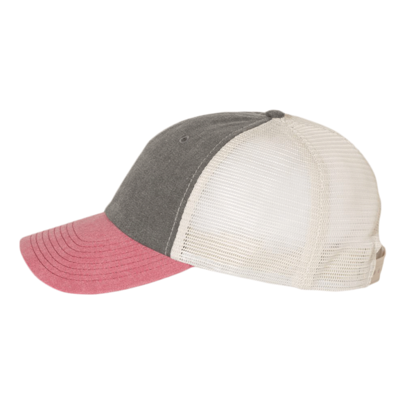 Valucap Pigment-Dyed Trucker Cap, Black / Cardinal / Stone, Left Side view