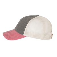 Valucap Pigment-Dyed Trucker Cap, Black / Cardinal / Stone, Left Side view
