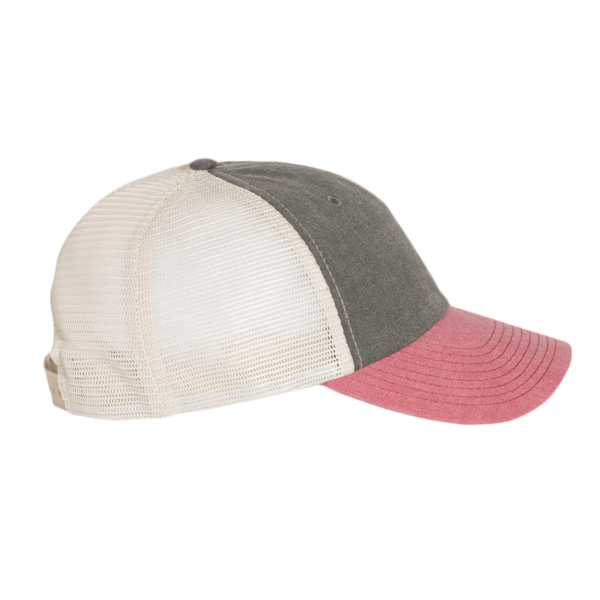 Valucap Pigment-Dyed Trucker Cap, Black / Cardinal / Stone, Right Side view