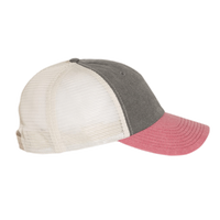 Valucap Pigment-Dyed Trucker Cap, Black / Cardinal / Stone, Right Side view