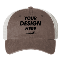 Valucap Pigment-Dyed Trucker Cap, Brown / Stone / Stone, Front view, Mockup