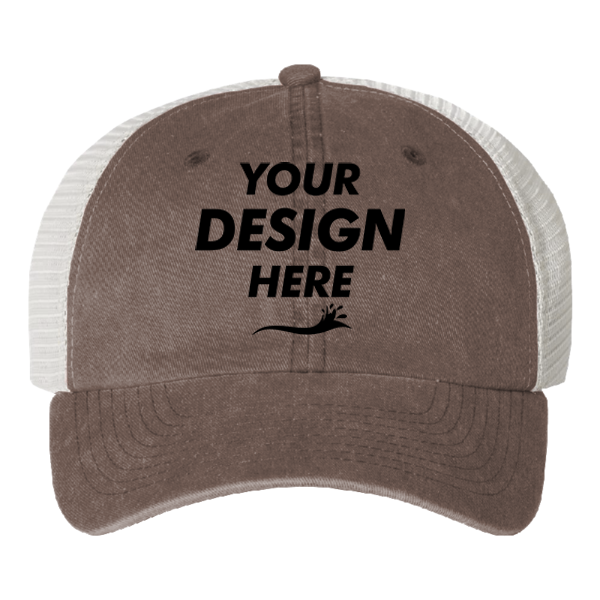 Valucap Pigment-Dyed Trucker Cap, Brown / Stone / Stone, Front view, Mockup