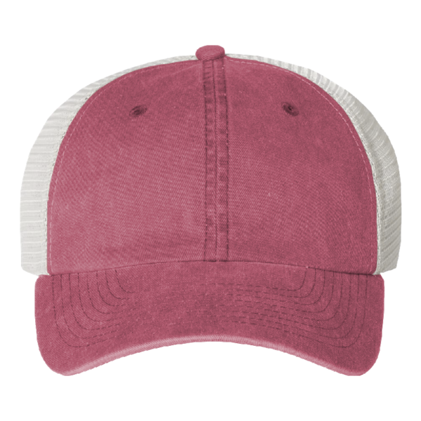 Valucap Pigment-Dyed Trucker Cap, Cardinal / Stone / Stone, Front view