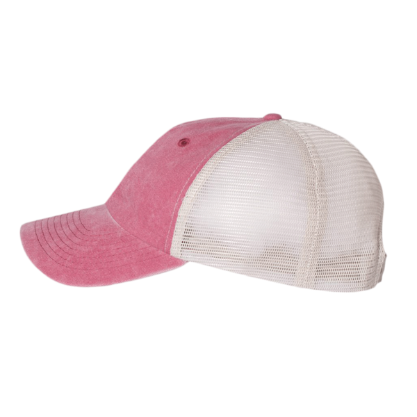 Valucap Pigment-Dyed Trucker Cap, Cardinal / Stone / Stone, Left Side view