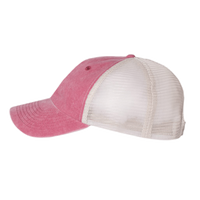 Valucap Pigment-Dyed Trucker Cap, Cardinal / Stone / Stone, Left Side view