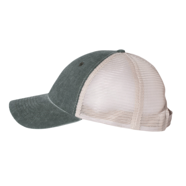 Valucap Pigment-Dyed Trucker Cap, Forest / Stone / Stone, Left Side view