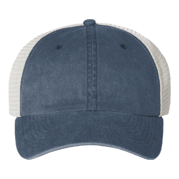 Valucap Pigment-Dyed Trucker Cap, Navy / Cardinal / Stone, Front view