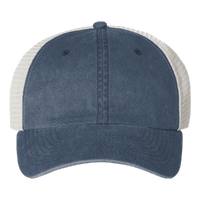 Valucap Pigment-Dyed Trucker Cap, Navy / Cardinal / Stone, Front view
