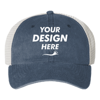 Valucap Pigment-Dyed Trucker Cap, Navy / Cardinal / Stone, Front view, Mockup
