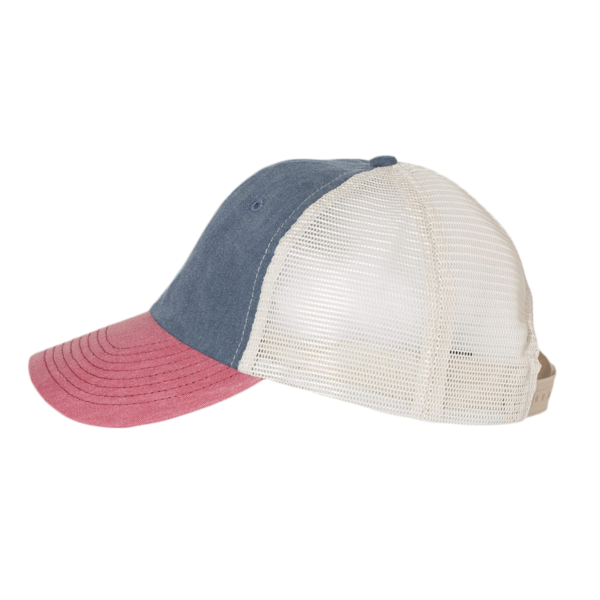 Valucap Pigment-Dyed Trucker Cap, Navy / Cardinal / Stone, Left Side view