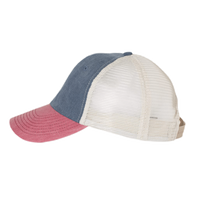 Valucap Pigment-Dyed Trucker Cap, Navy / Cardinal / Stone, Left Side view