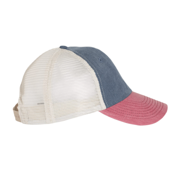 Valucap Pigment-Dyed Trucker Cap, Navy / Cardinal / Stone, Right Side view