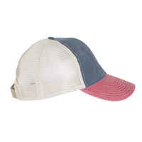 Valucap Pigment-Dyed Trucker Cap, Navy / Cardinal / Stone, Right Side view