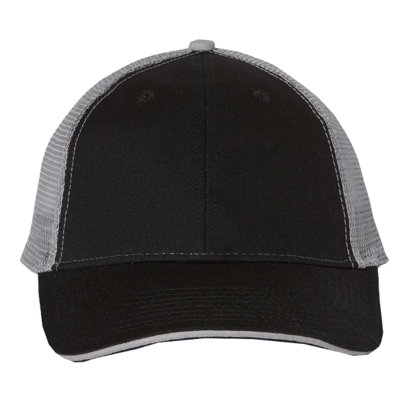 Valucap Sandwich Trucker Cap, Black / Grey / Grey, Front view