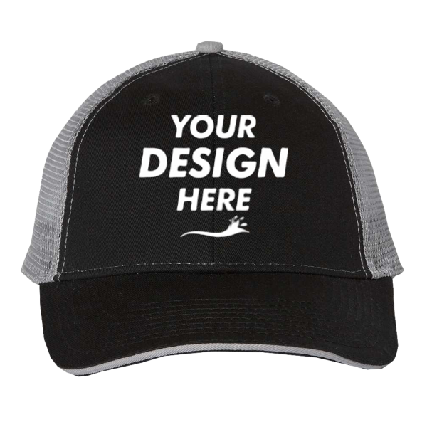 Valucap Sandwich Trucker Cap, Black / Grey / Grey, Front view, Mockup