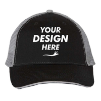 Valucap Sandwich Trucker Cap, Black / Grey / Grey, Front view, Mockup