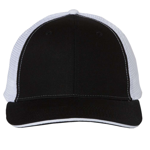 Valucap Sandwich Trucker Cap, Black / White / White, Front view
