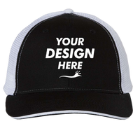 Valucap Sandwich Trucker Cap, Black / White / White, Front view, Mockup