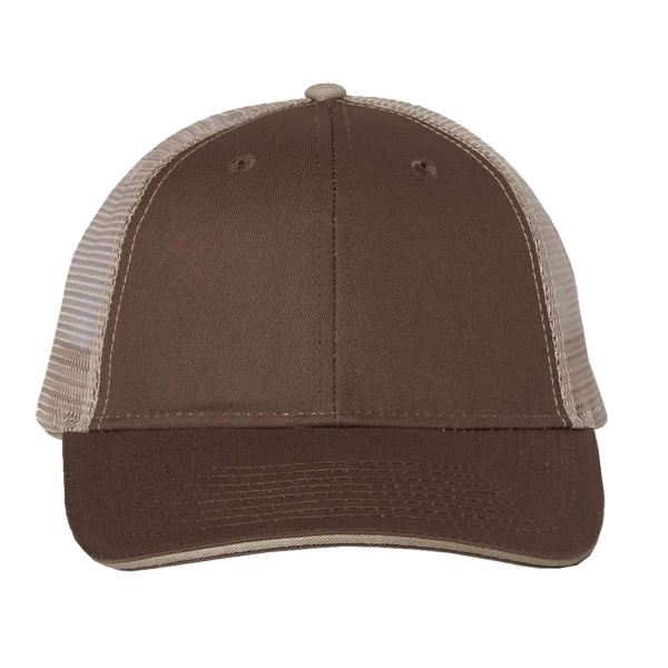 Valucap Sandwich Trucker Cap, Brown / Khaki / Khaki, Front view