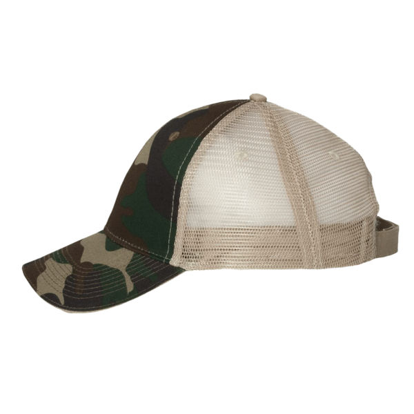 Valucap Sandwich Trucker Cap, Green Camo / Tan / Tan, Left Side view