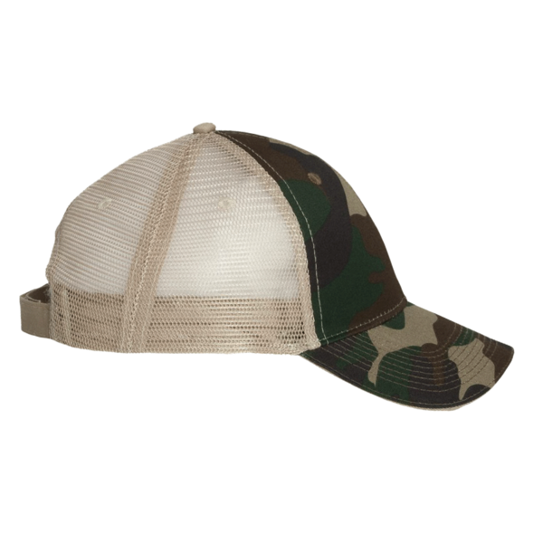Valucap Sandwich Trucker Cap, Green Camo / Tan / Tan, Right Side view