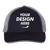 Valucap Sandwich Trucker Cap, Navy / Grey / Grey, Front view, Mockup