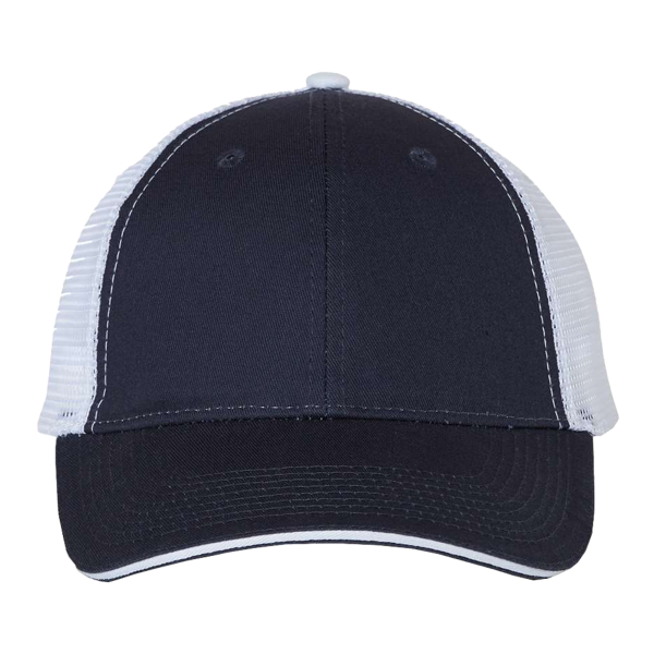 Valucap Sandwich Trucker Cap, Navy / White / White, Front view