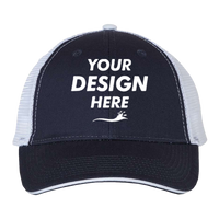 Valucap Sandwich Trucker Cap, Navy / White / White, Front view, Mockup