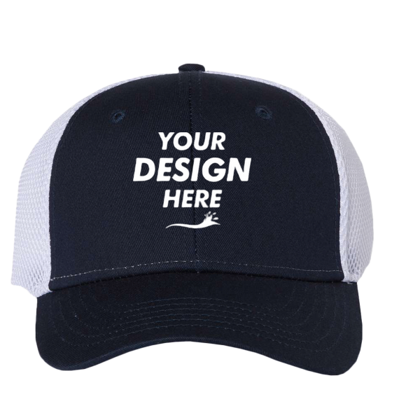 Valucap Spacer Mesh-Back Cap, Navy / White, Front view, Mockup