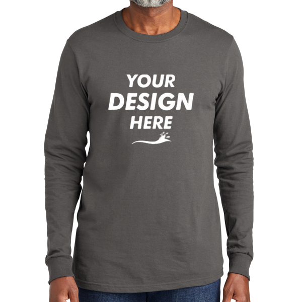 Volunteer Knitwear All American Long Sleeve Tee, Grey Steel, Front view, Mockup