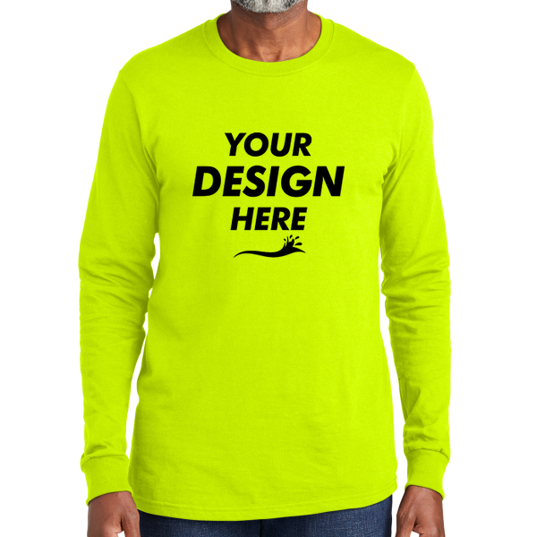 Volunteer Knitwear All American Long Sleeve Tee, Safety Green, Front view, Mockup