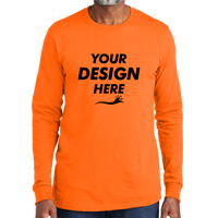 Volunteer Knitwear All American Long Sleeve Tee, Safety Orange, Front view, Mockup