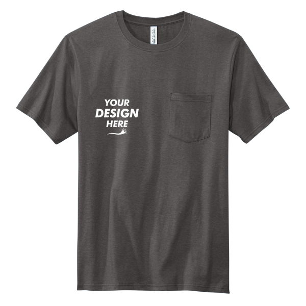Volunteer Knitwear All American Pocket Tee, Grey Steel, Front view, Mockup