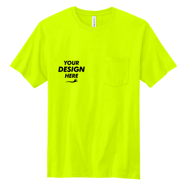 Volunteer Knitwear All American Pocket Tee, Safety Green, Front view, Mockup