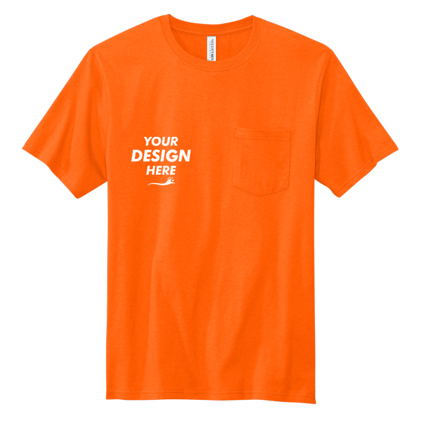 Volunteer Knitwear All American Pocket Tee, Safety Orange, Front view, Mockup