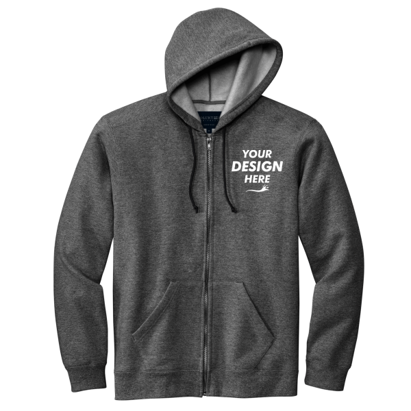 Volunteer Knitwear Chore Fleece Full Zip Hoodie, Charcoal Heather, Front view, Mockup