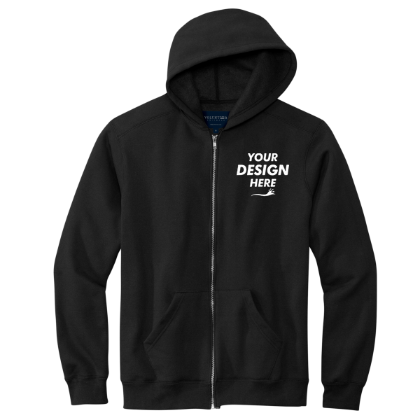 Volunteer Knitwear Chore Fleece Full Zip Hoodie, Deep Black, Front view, Mockup