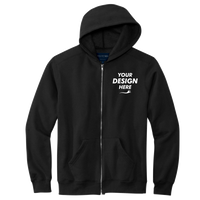 Volunteer Knitwear Chore Fleece Full Zip Hoodie, Deep Black, Front view, Mockup