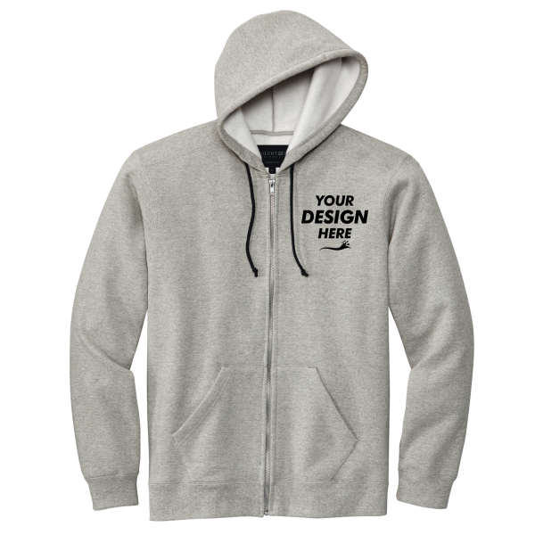 Volunteer Knitwear Chore Fleece Full Zip Hoodie, Heather Grey, Front view, Mockup