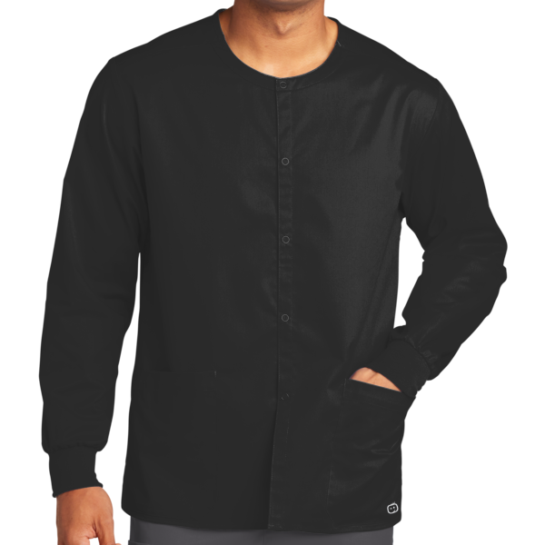 Wink Unisex WorkFlex Snap Front Scrub Jacket, Black, Front view
