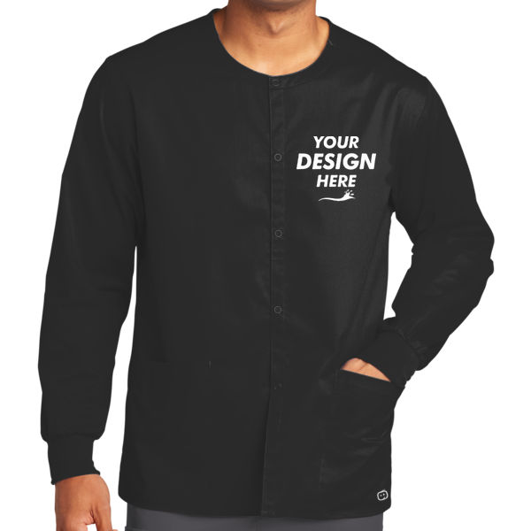Wink Unisex WorkFlex Snap Front Scrub Jacket, Black, Front view, Mockup