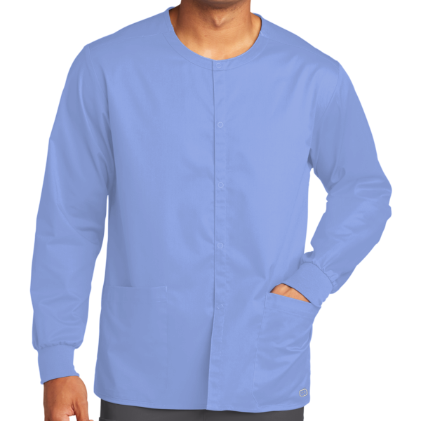 Wink Unisex WorkFlex Snap Front Scrub Jacket, Ceil Blue, Front view