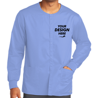 Wink Unisex WorkFlex Snap Front Scrub Jacket, Ceil Blue, Front view, Mockup