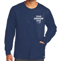 Wink Unisex WorkFlex Snap Front Scrub Jacket, Navy, Front view, Mockup