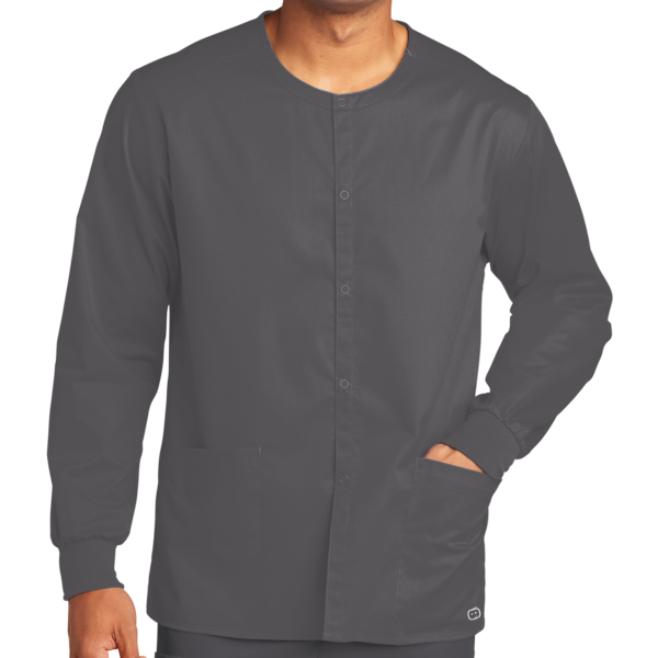 Wink Unisex WorkFlex Snap Front Scrub Jacket, Pewter, Front view