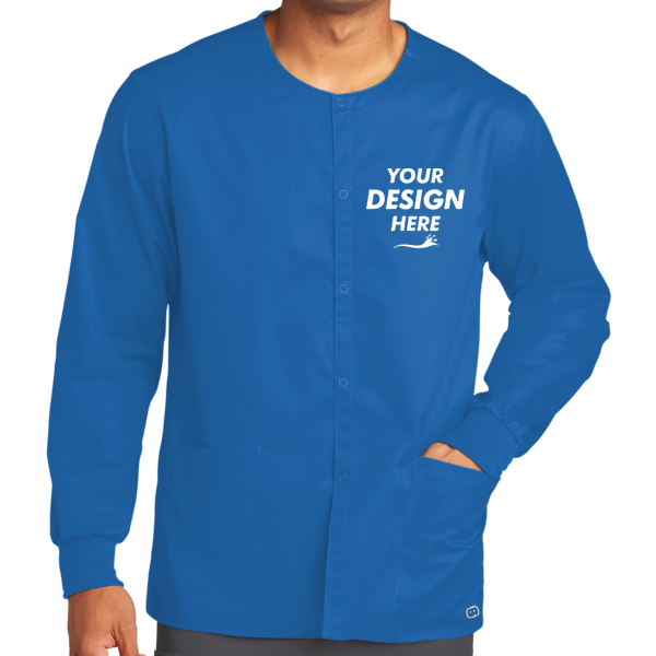 Wink Unisex WorkFlex Snap Front Scrub Jacket, Royal, Front view, Mockup