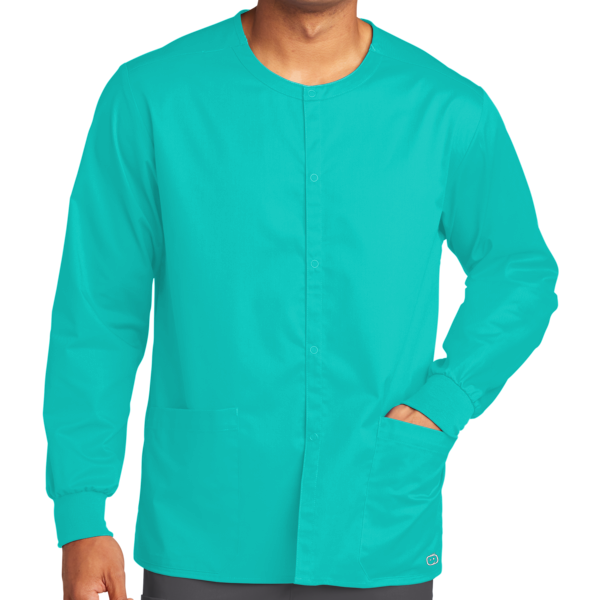 Wink Unisex WorkFlex Snap Front Scrub Jacket, Teal Blue, Front view